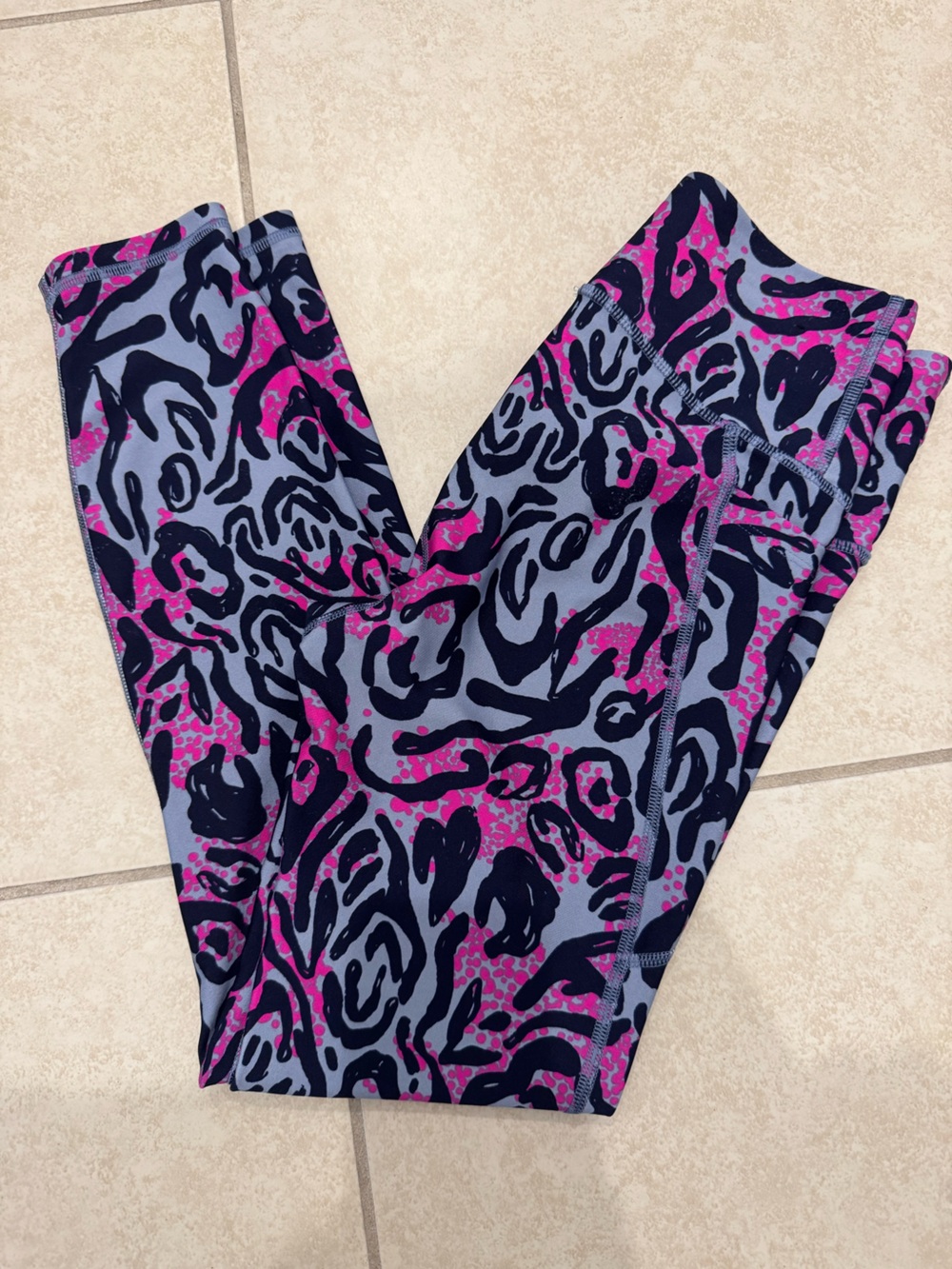 Under Armour HeatGear Leopard-Print Compression Leggings — Gray, Navy & Hot Pink